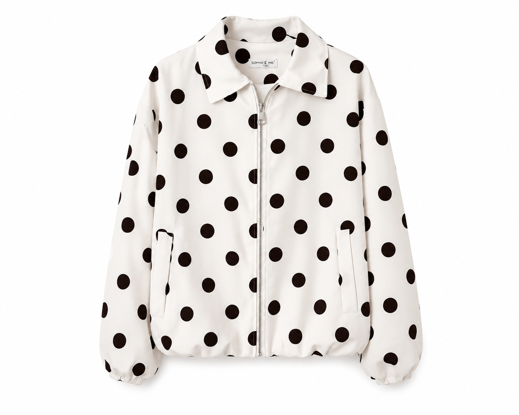 Polka Dot Bomberjack – Wit/Zwart