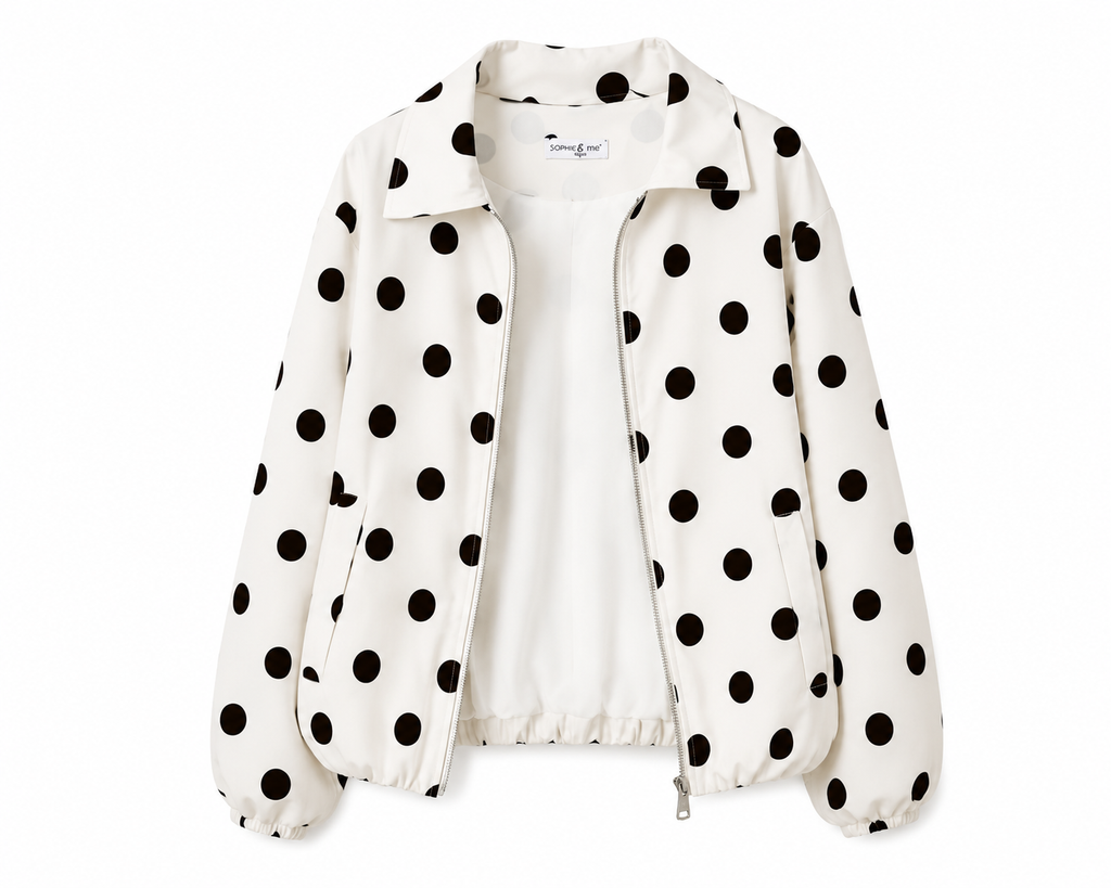Polka Dot Bomberjack – Wit/Zwart