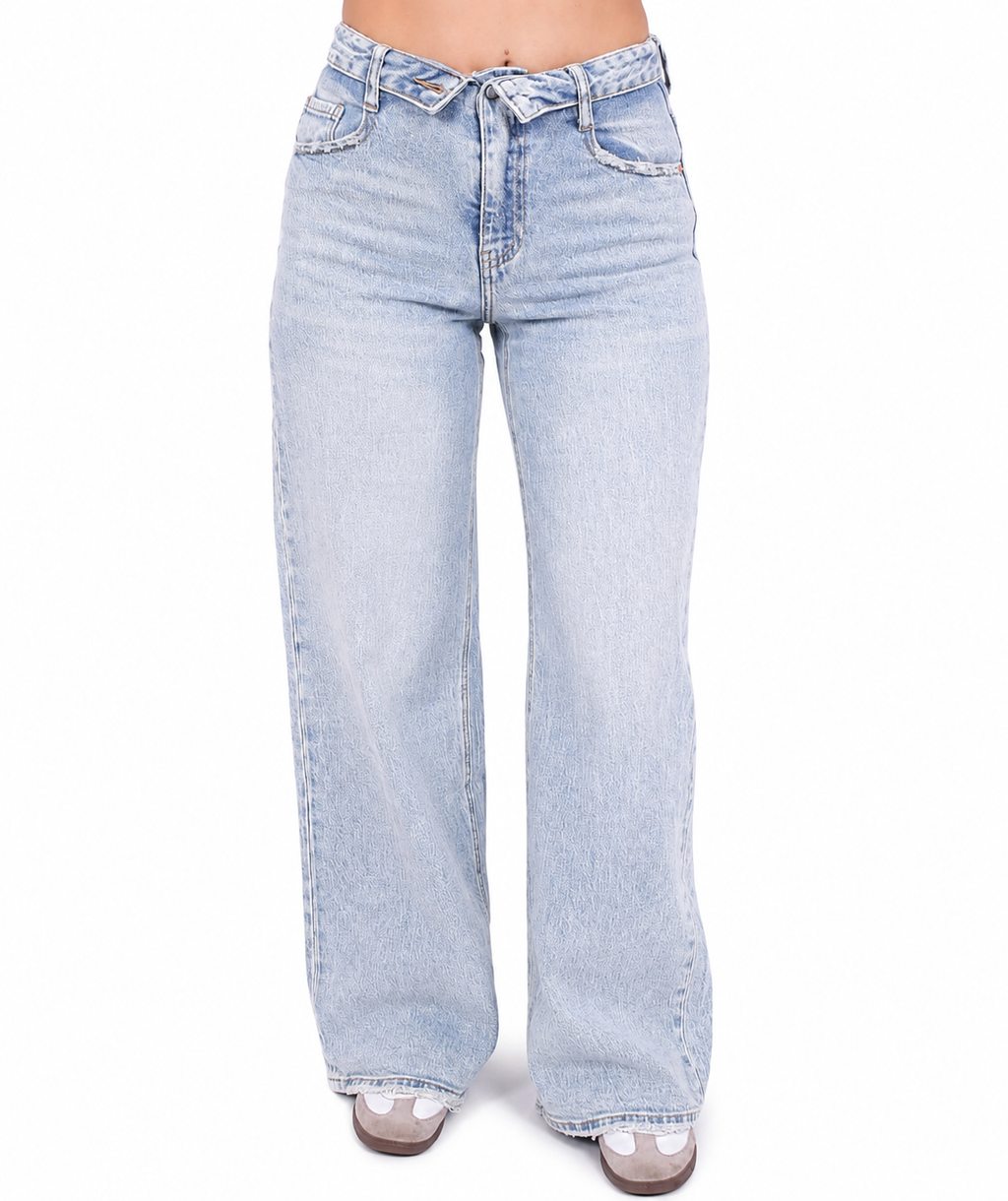 Lichtblauwe Wide Leg Jeans Folded