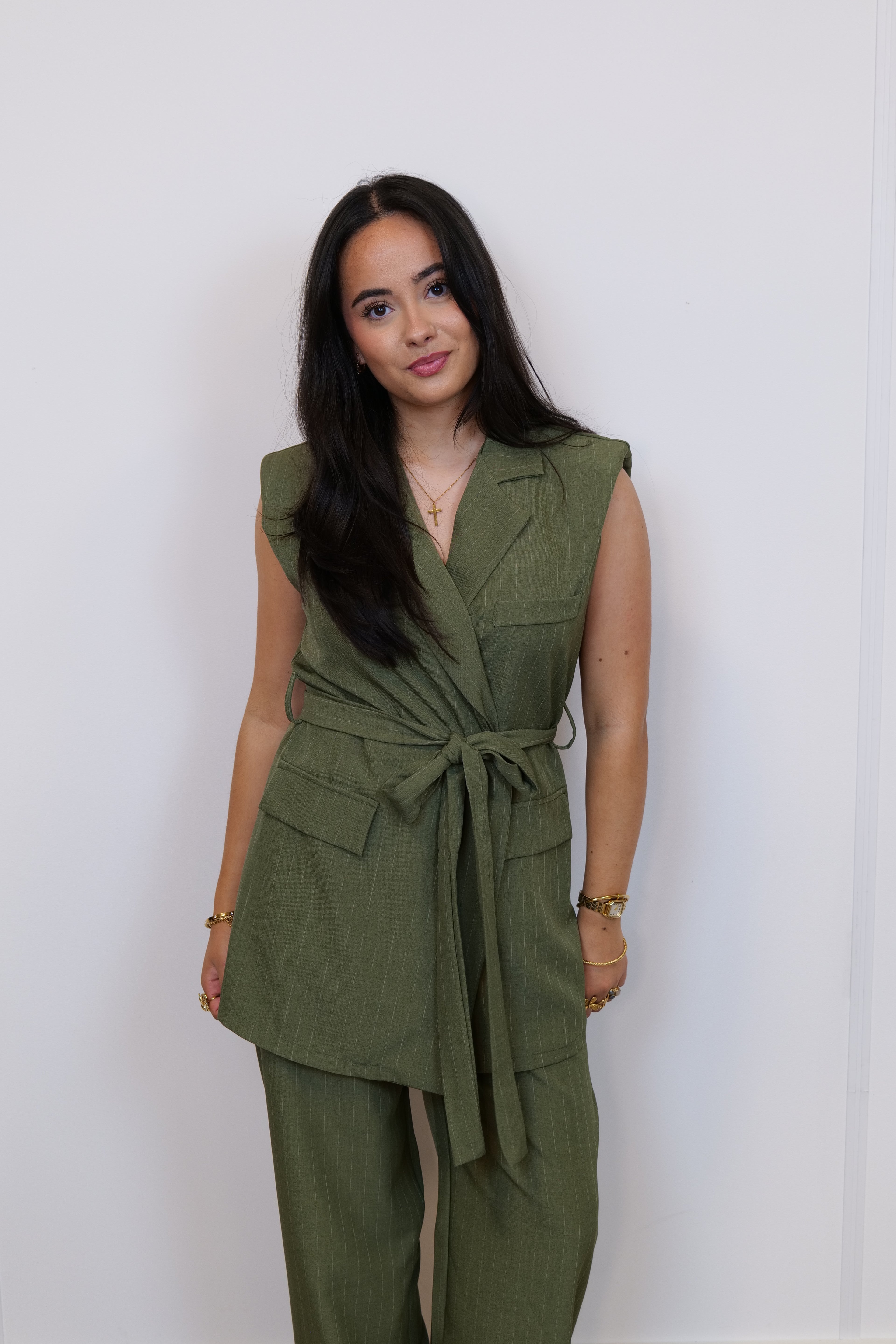 Tweedelige set blazer/pantalon groen