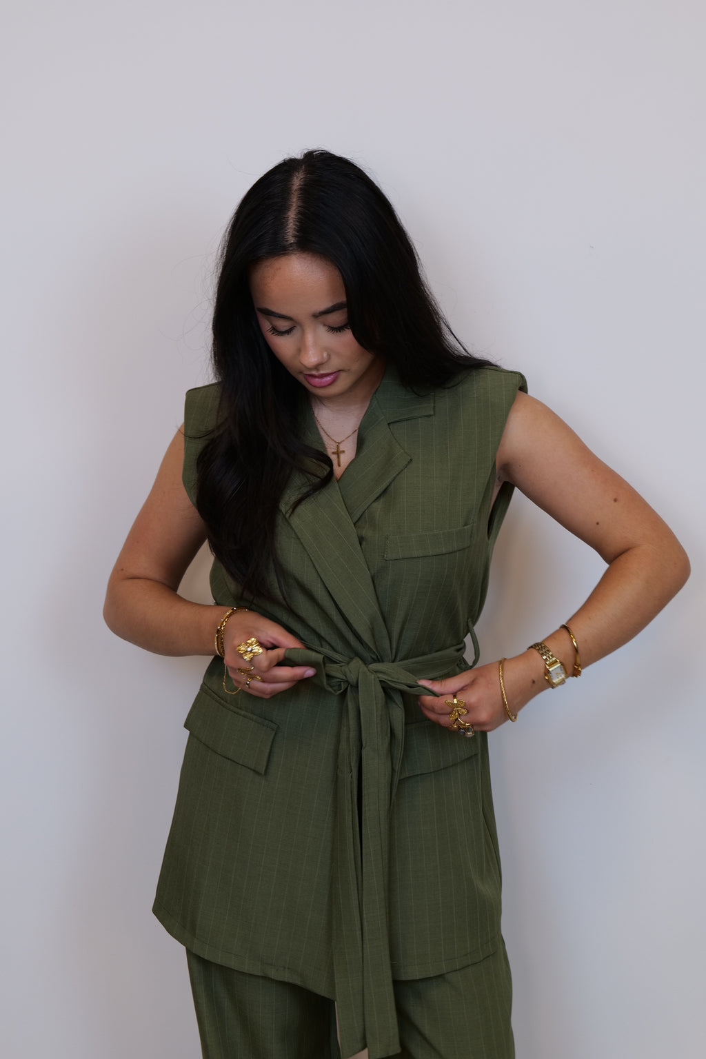 Tweedelige set blazer/pantalon groen