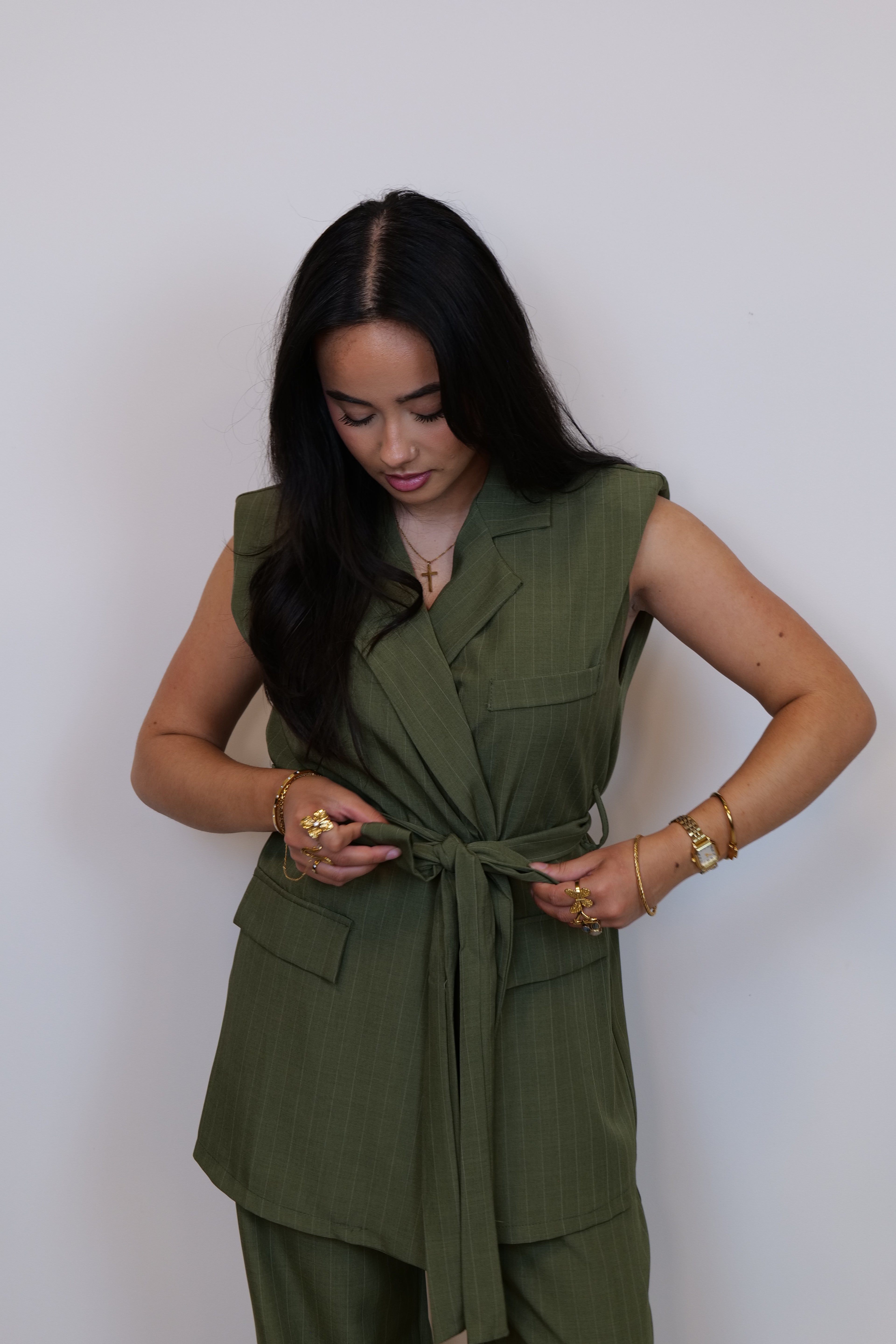 Tweedelige set blazer/pantalon groen