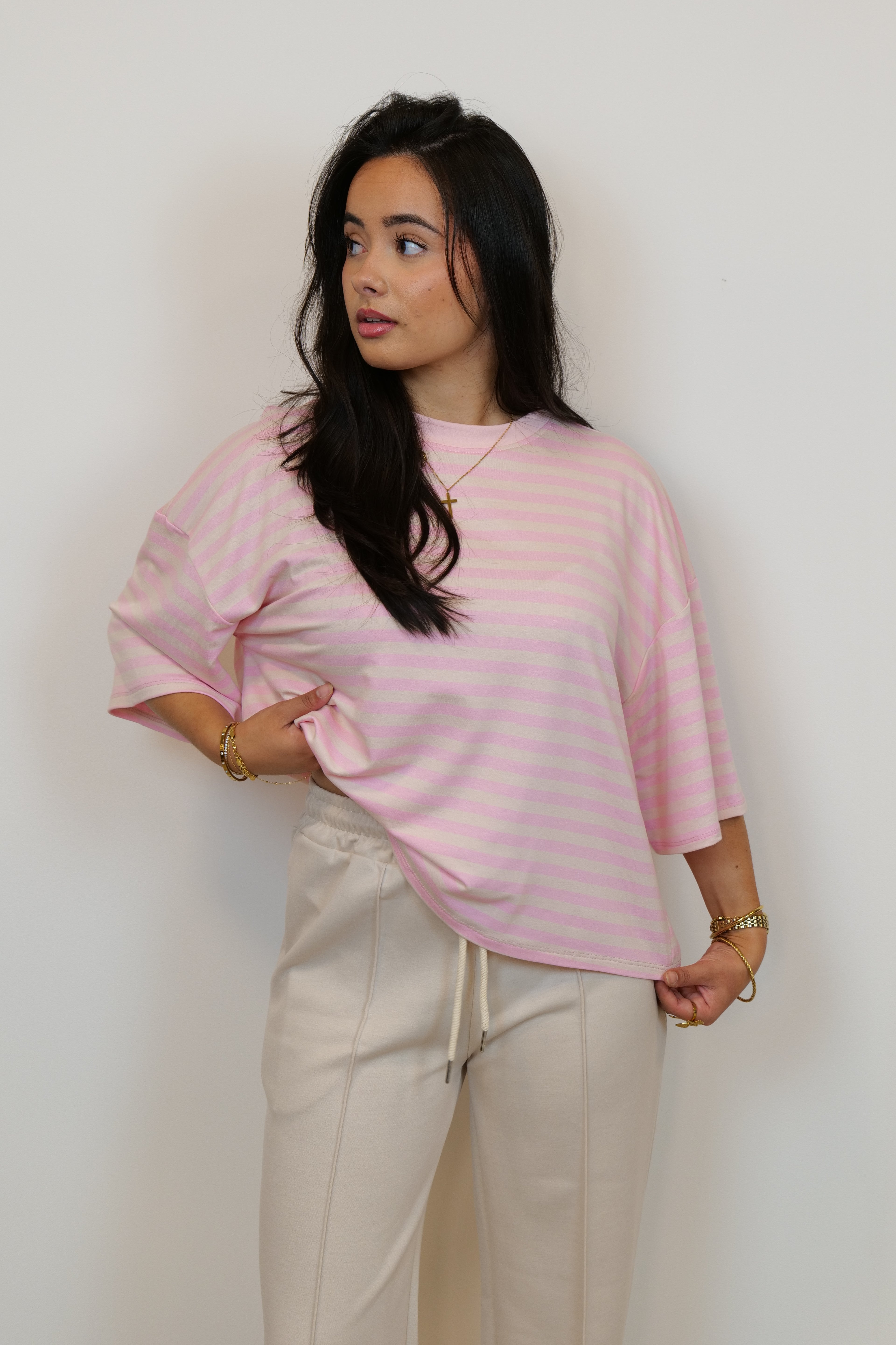 Gestreept shirt roze