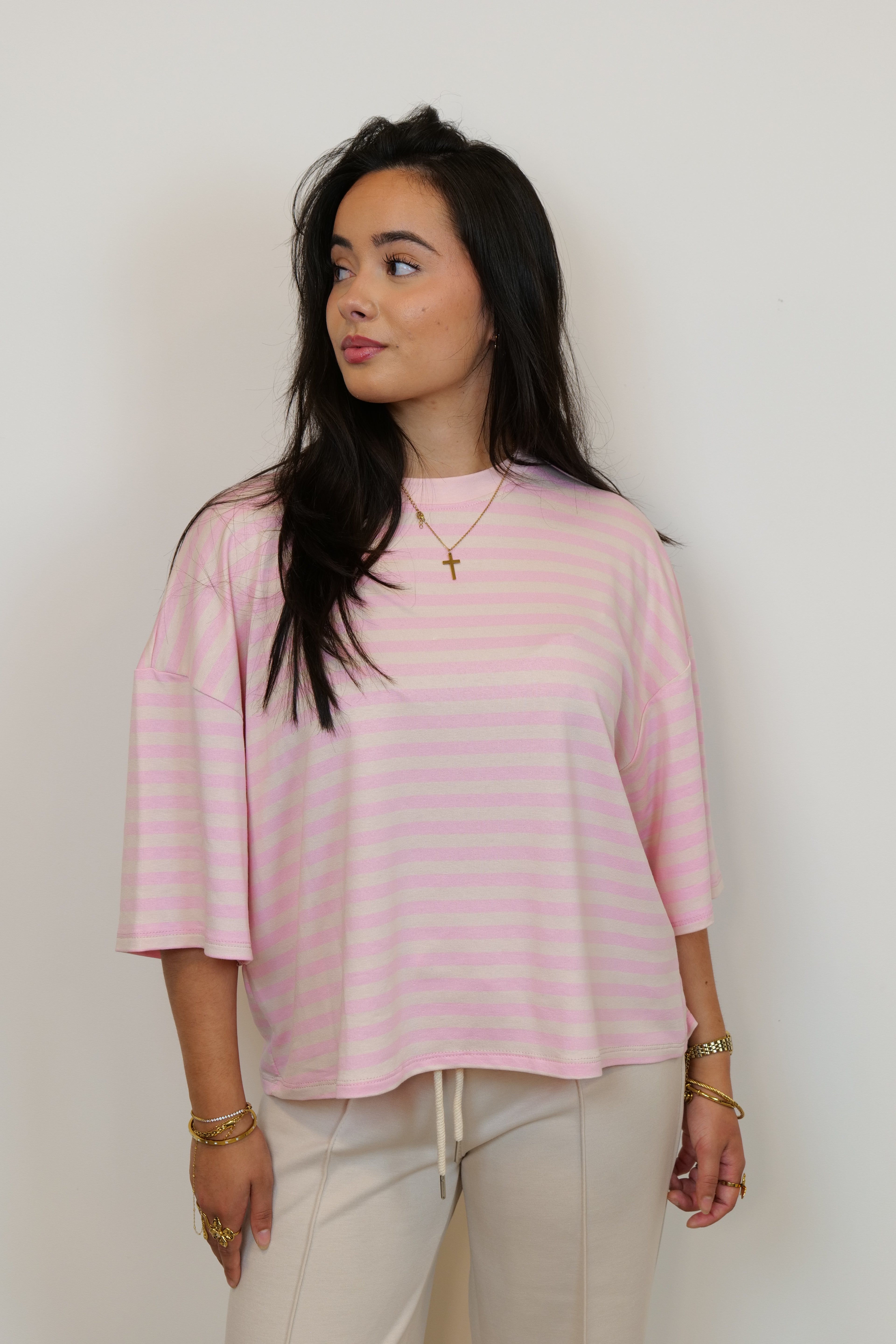 Gestreept shirt roze