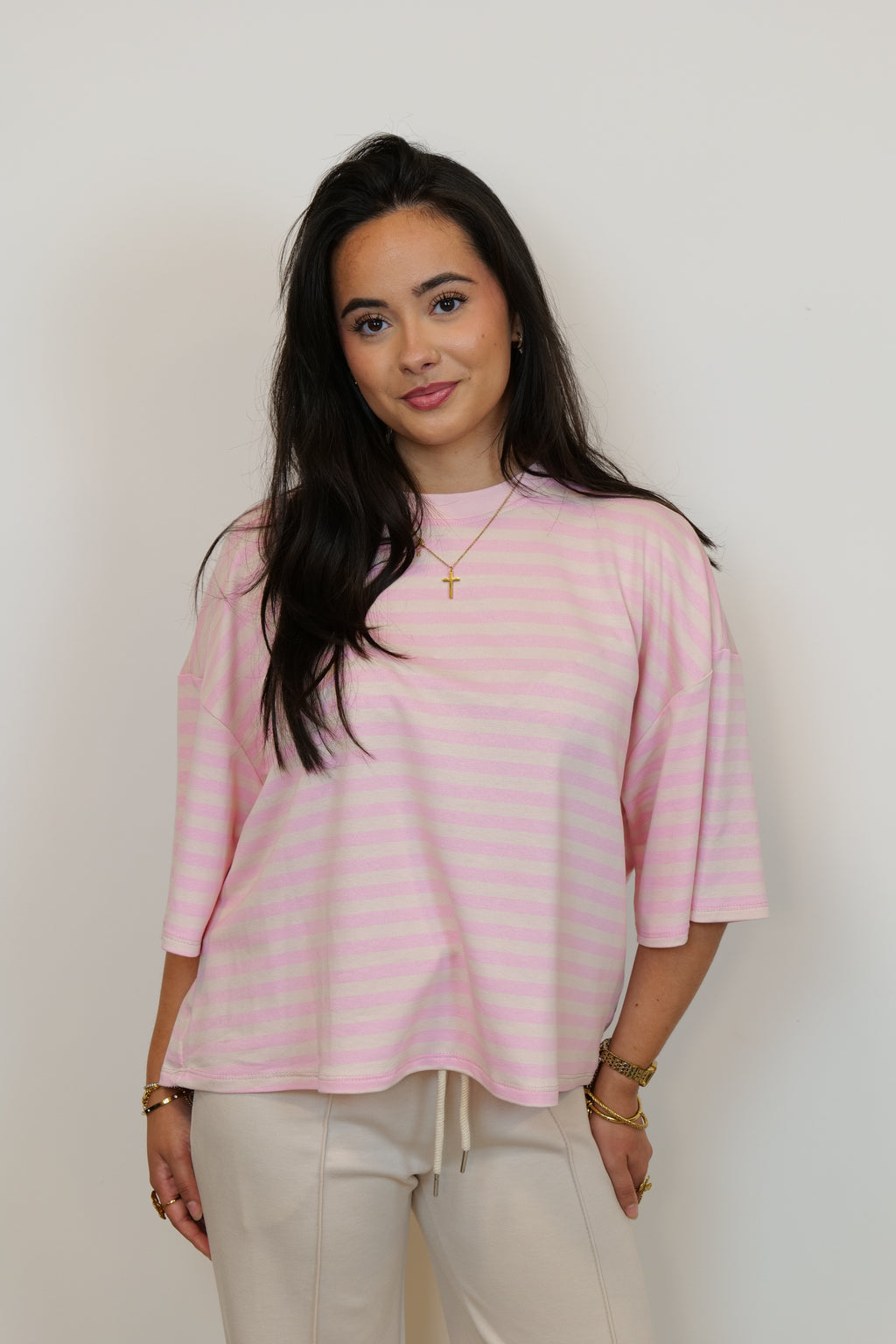 Gestreept shirt roze